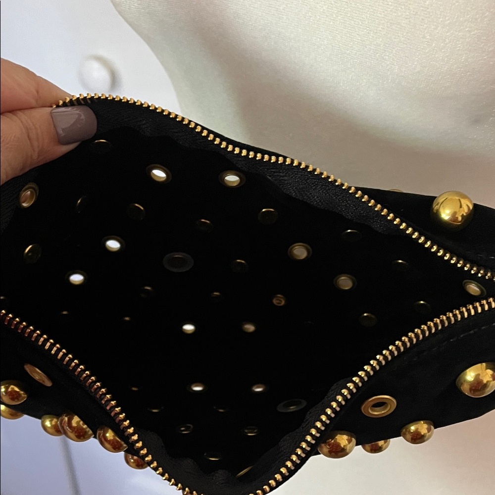 Chic Black Crossbody/Shoulder Bag with Gold Studs - Picture 6 of 9